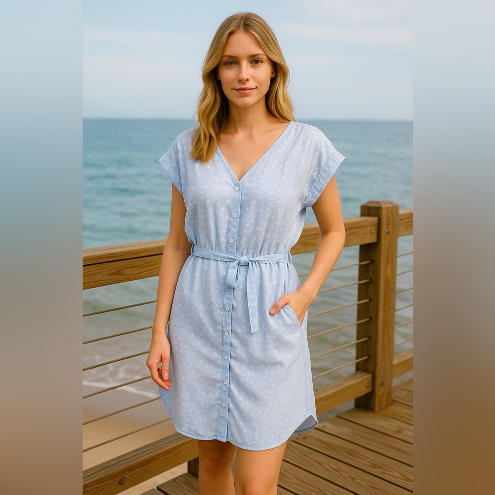 Cloth & Stone Button Down V neck Dress size M - Picture 2 of 16
